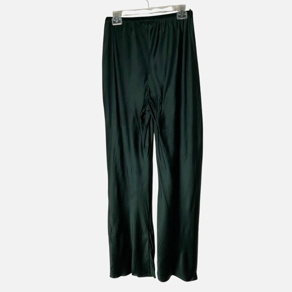 Silk Laundry Bias-Cut Pants Pull-On Flared Leg Green Size Large *READ FLAW* - Picture 7 of 11